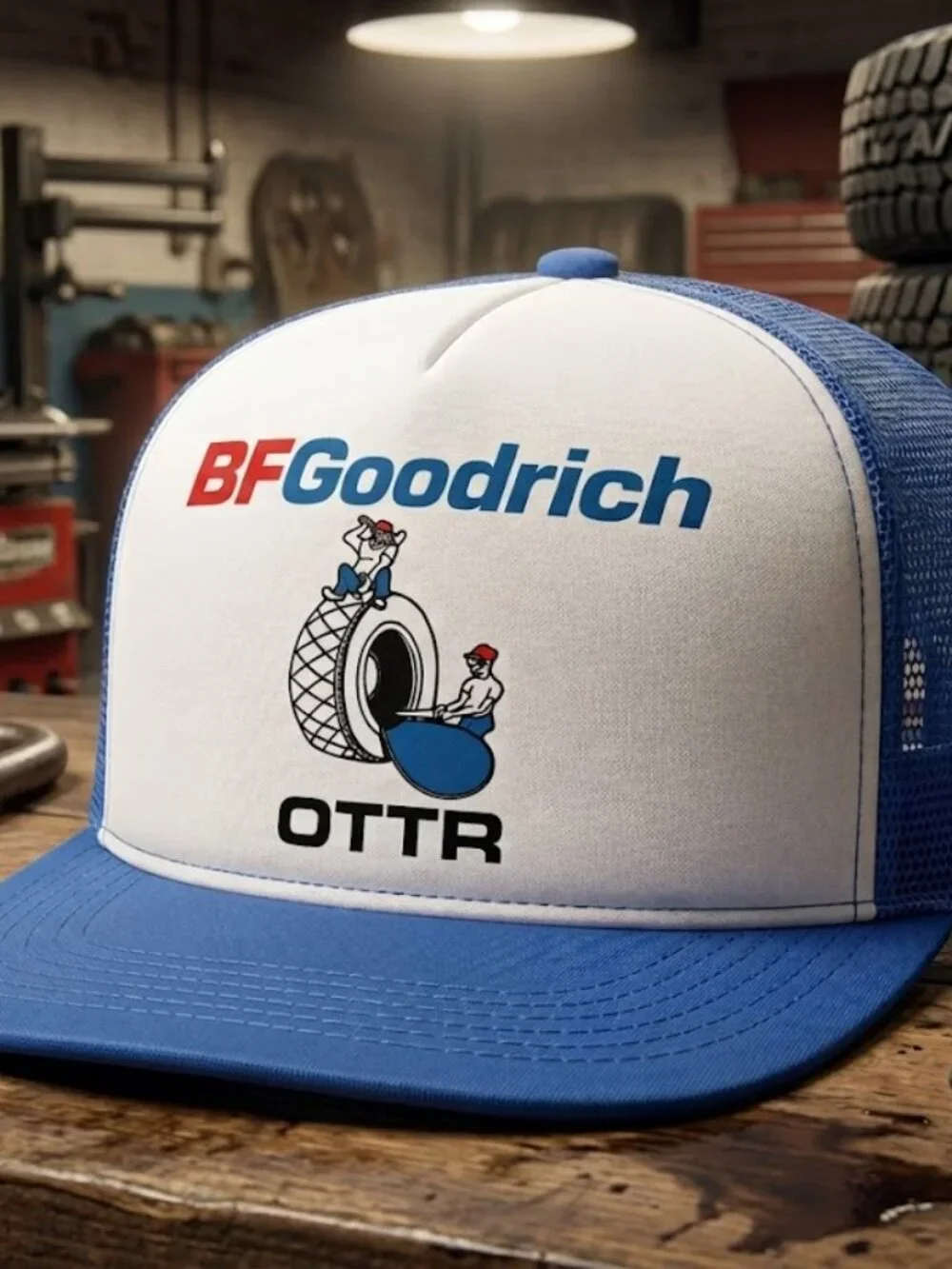 BFGoodrich Tires Mascot Printed Blue White Foam Trucker Hat Snapback New NASCAR